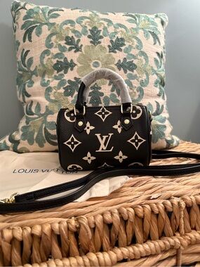L V Black & Cream Nano Speedy Crossbody